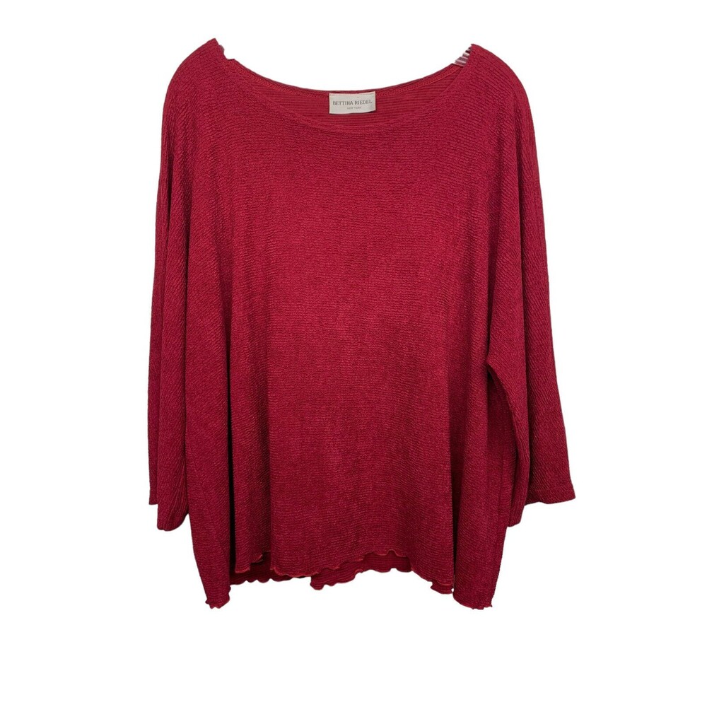 Bettina Riedel Womens size 2X Maroon Top Stretchy Round Neck 3/4 Sleeve Pull On